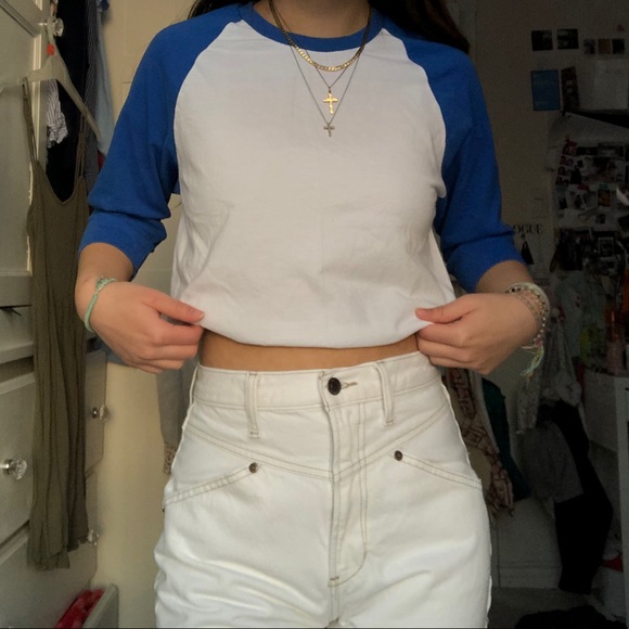 SOLD gildan blue baseball raglan tee - Picture 2 of 4